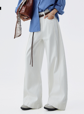 it :5cm/FIVECM白色时尚宽松阔腿牛仔裤女2025新款秋季高级感长裤