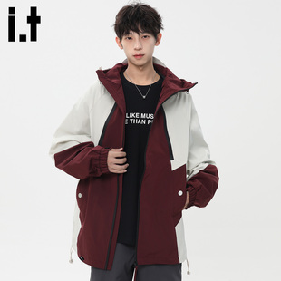 it :5cm/FIVECM复古工装夹克外套男春季新款连帽休闲撞色百搭上衣