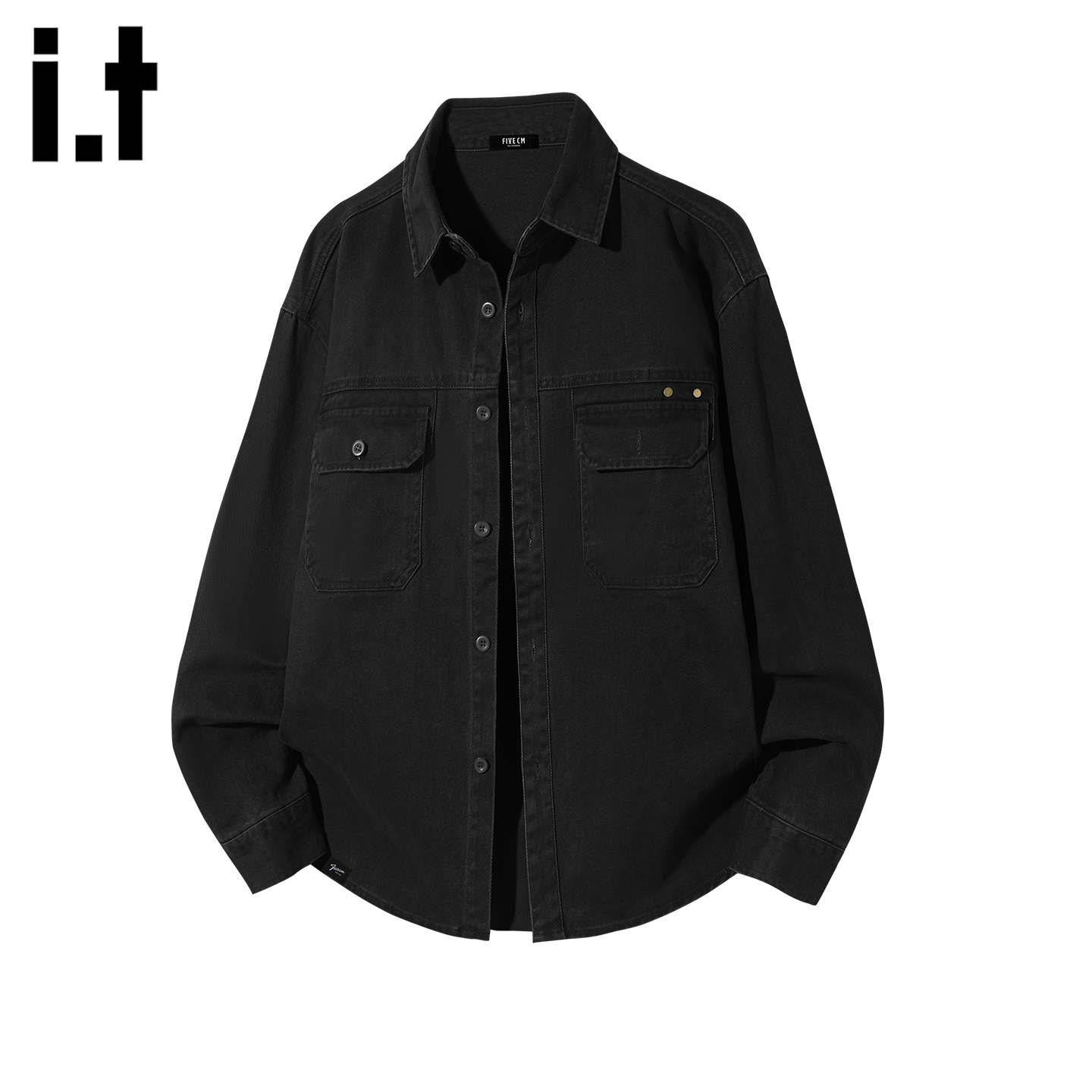 FIVEcm黑色翻领牛仔外套