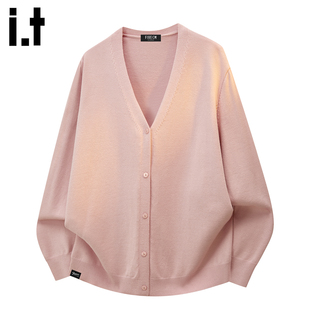 慵懒休闲针织开衫 秋冬季 FIVECM粉色v领毛衣外套男款 上衣 5cm