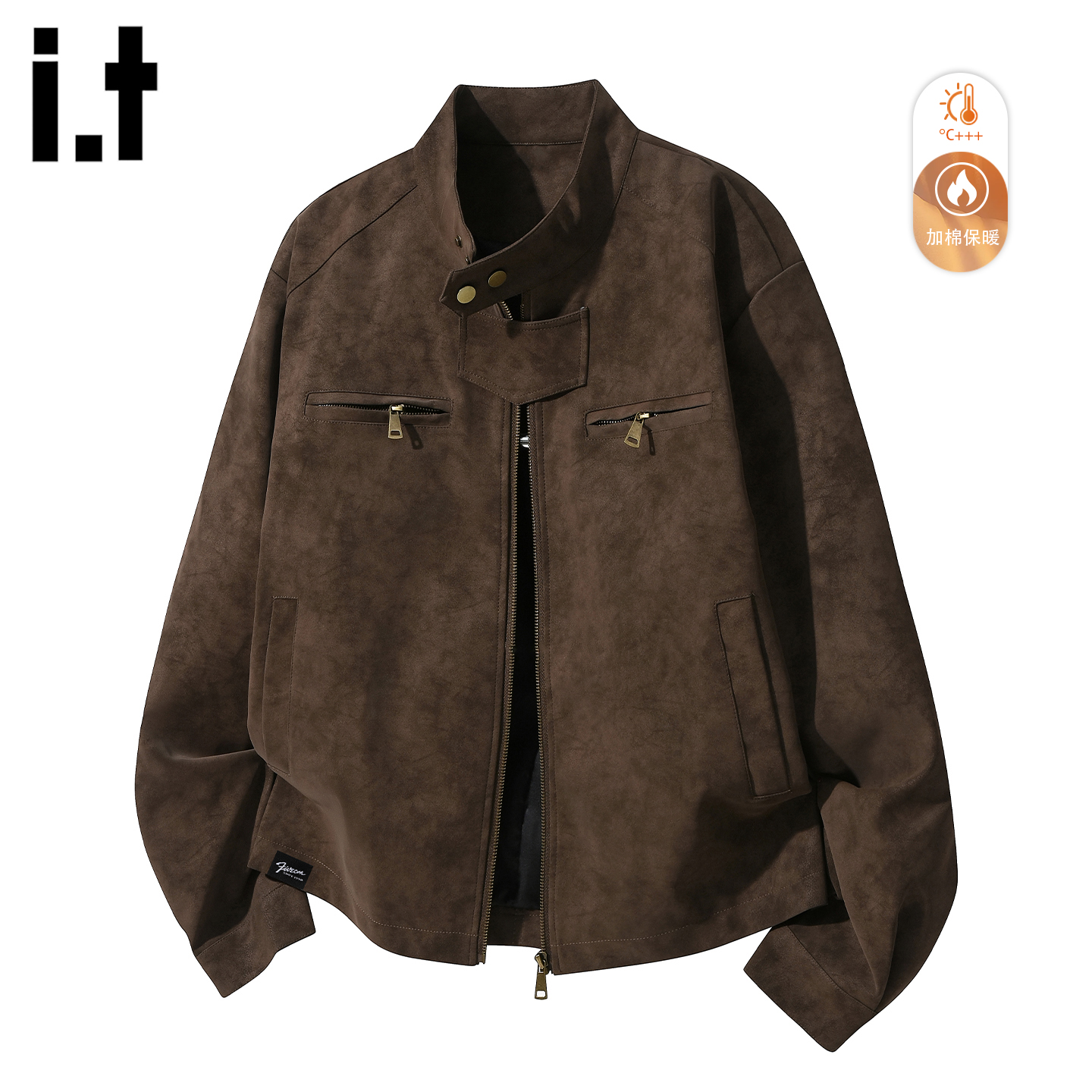 加绒加厚麂皮夹克男保暖复古外套