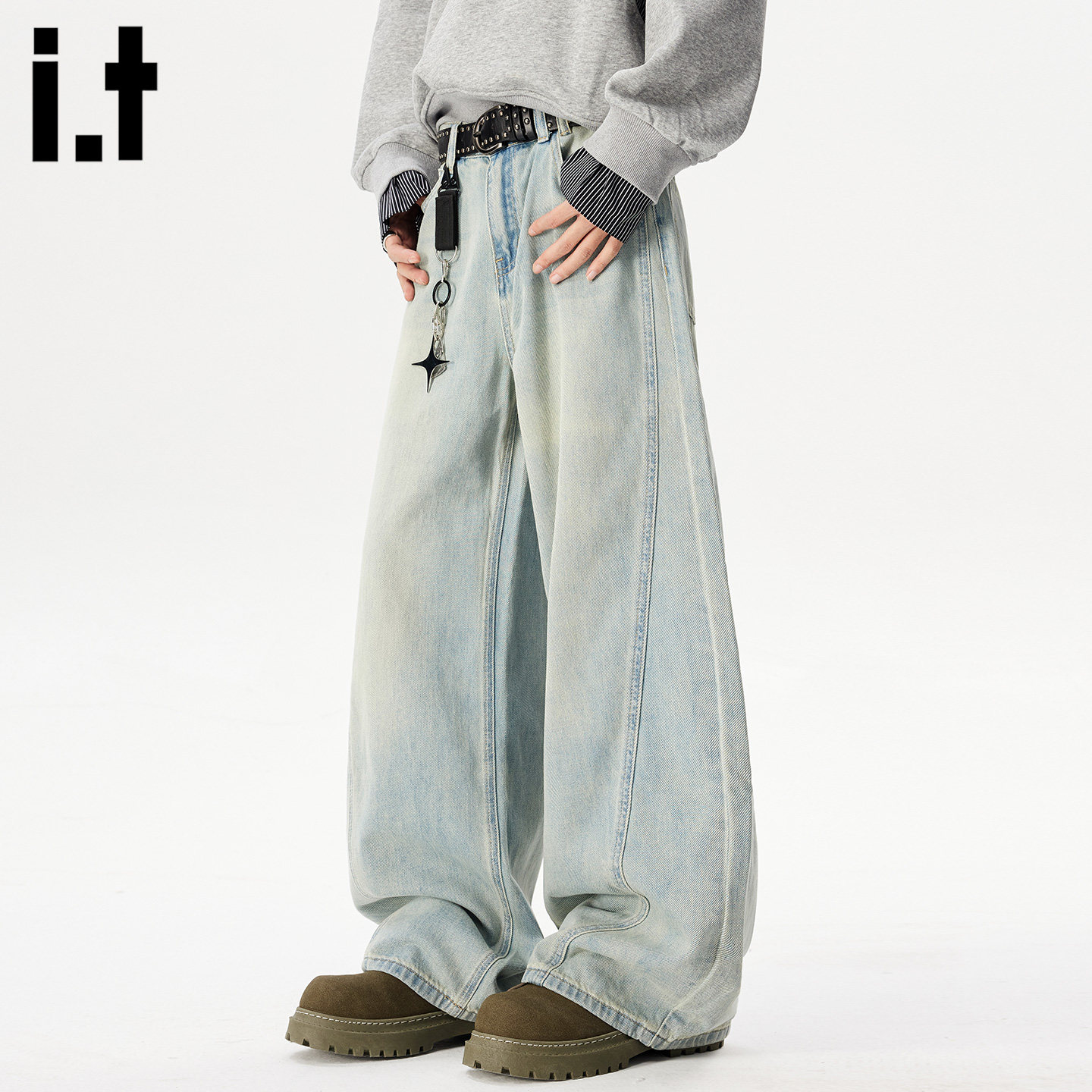 it :5cm/FIVECM阔腿牛仔裤男女款春季高腰宽松显瘦垂感直筒拖地裤