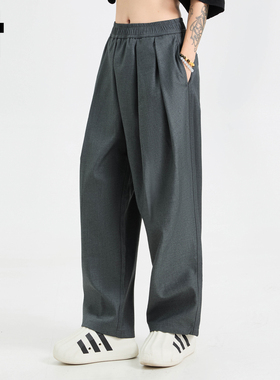 it :5cm/FIVECM百褶设计灰色休闲西装裤女2025新款夏季直筒裤长裤