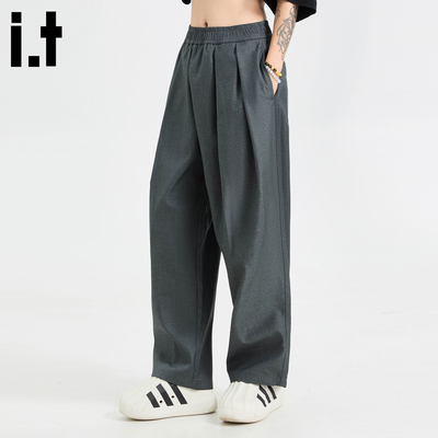 it :5cm/FIVECM百褶设计灰色休闲西装裤女2025新款夏季直筒裤长裤