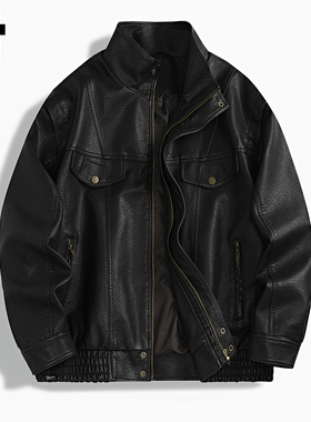 it :5cm/FIVECM黑色pu皮衣外套男款2025秋冬加厚保暖机车服夹克1M