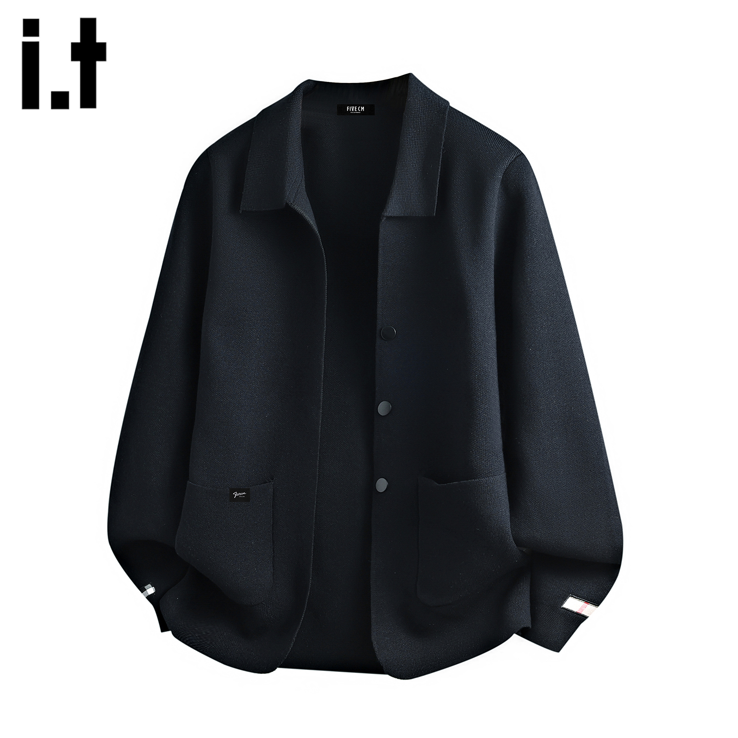 IT'S5cm黑色单排扣翻领针织衫