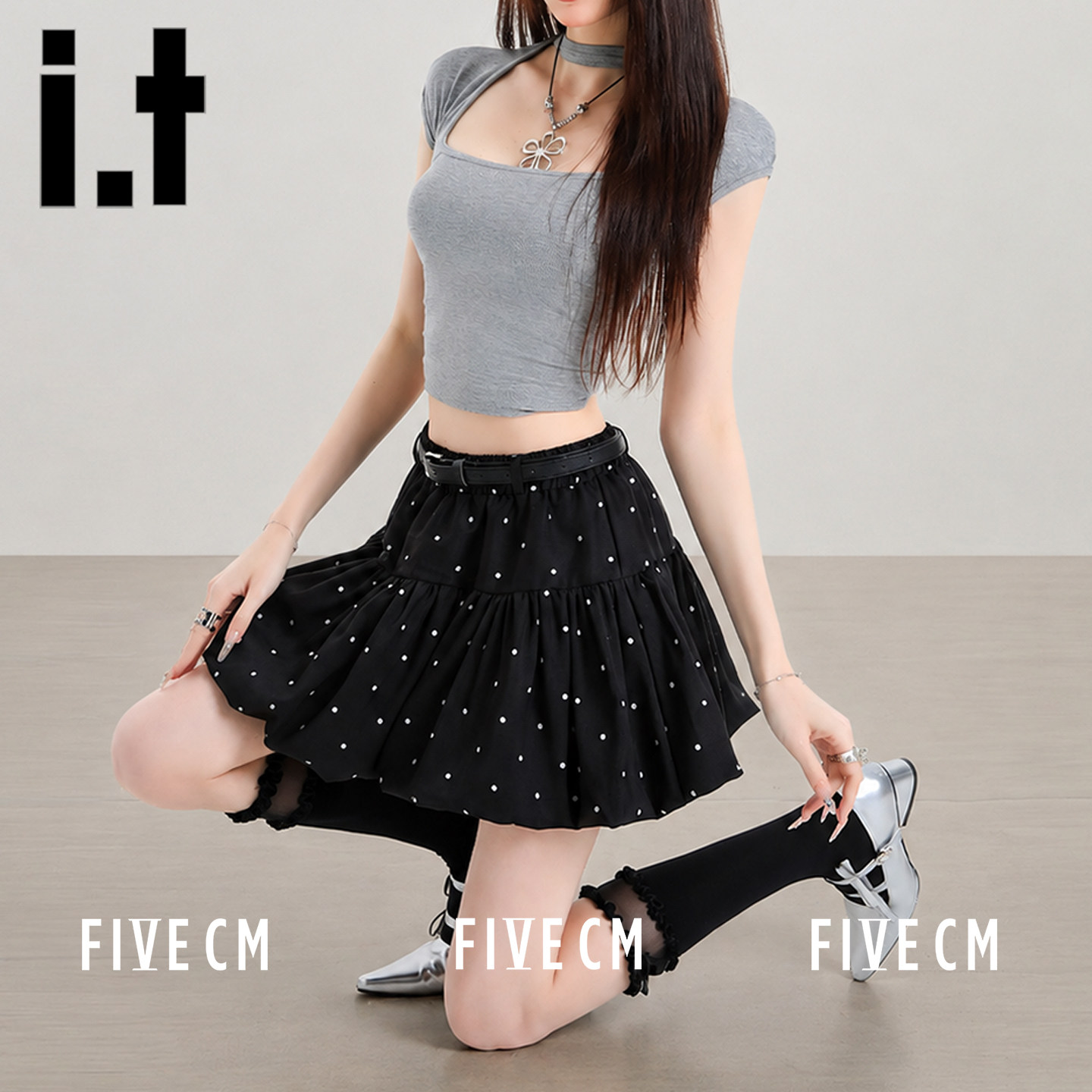 itFIVECM韩系夏季褶皱短裙