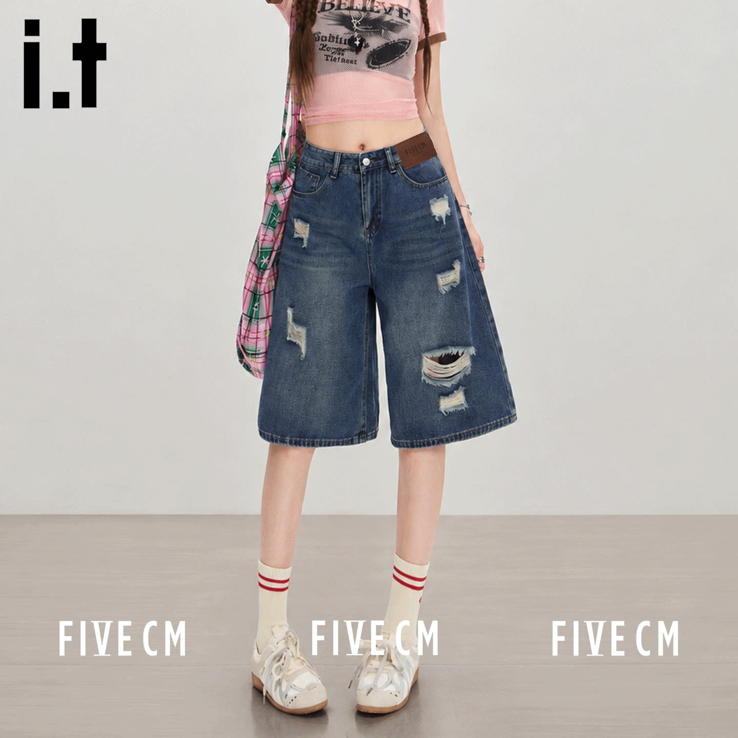 itFIVECM夏季新款五分牛仔裤女