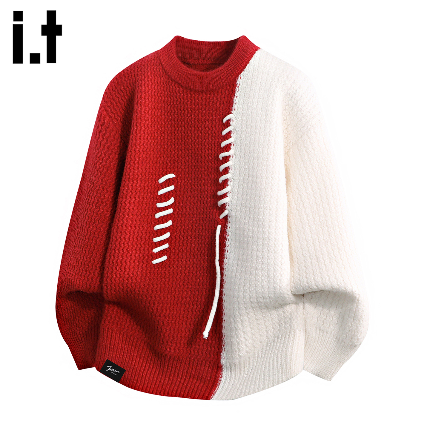 潮牌拼接撞色小众毛衣男士