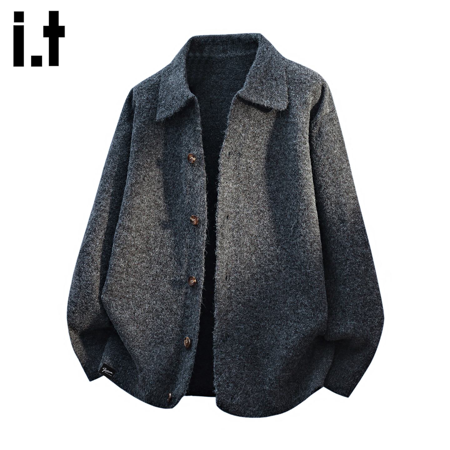 it5cm开衫翻领毛衣男士