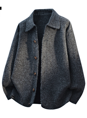 it :5cm/FIVECM灰色单排扣开衫翻领毛衣男士2025秋冬宽松外套上衣