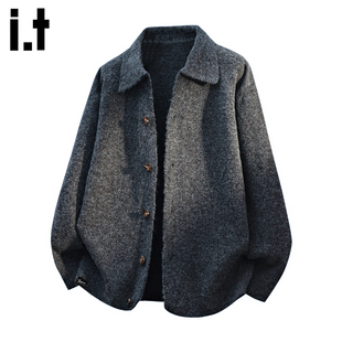 翻领毛衣男士 FIVECM灰色单排扣开衫 2025秋冬宽松外套上衣 5cm