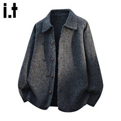 it5cm开衫翻领毛衣男士