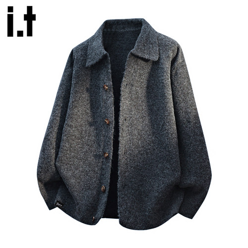 it5cm开衫翻领毛衣男士