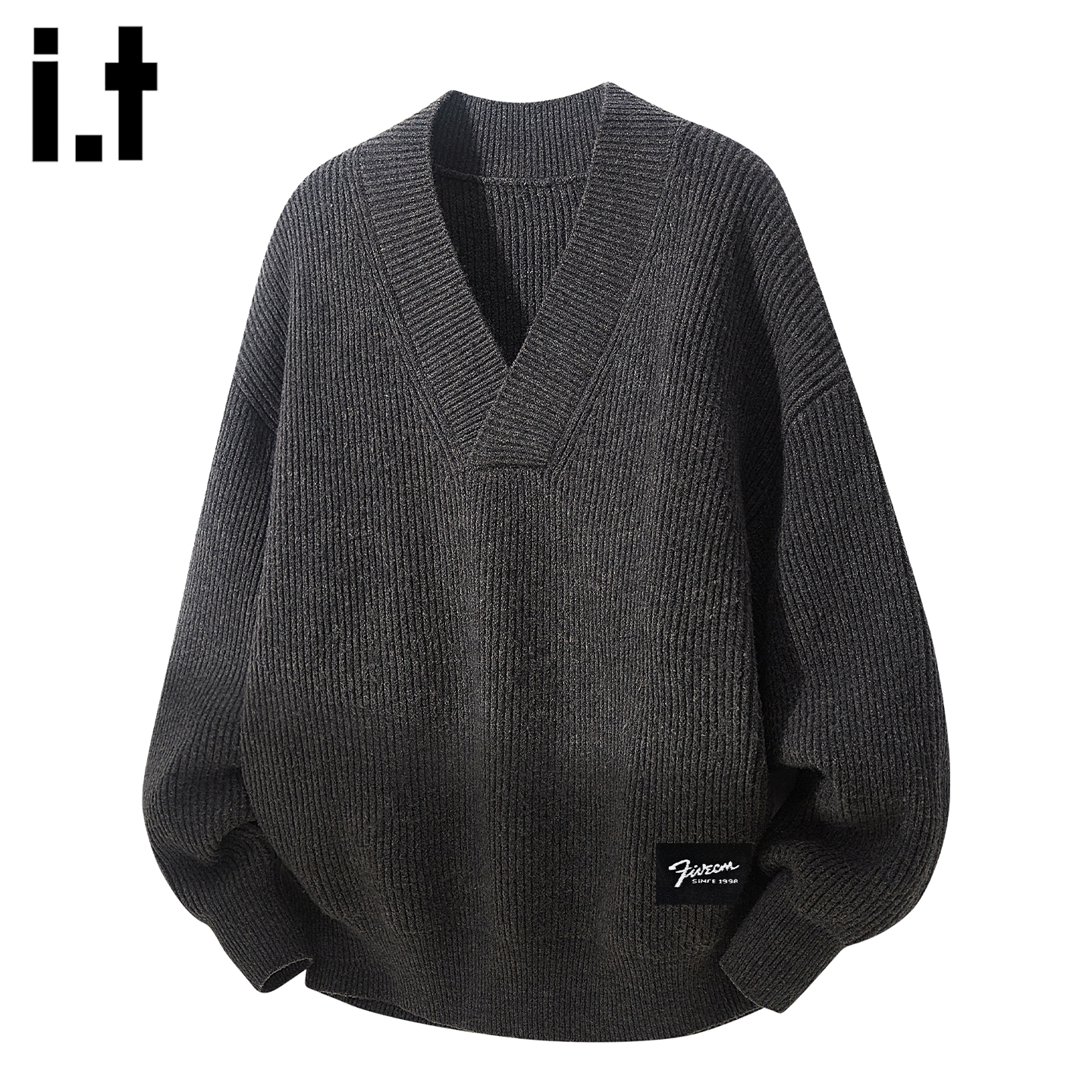 时尚撞色v领长袖毛衣男士