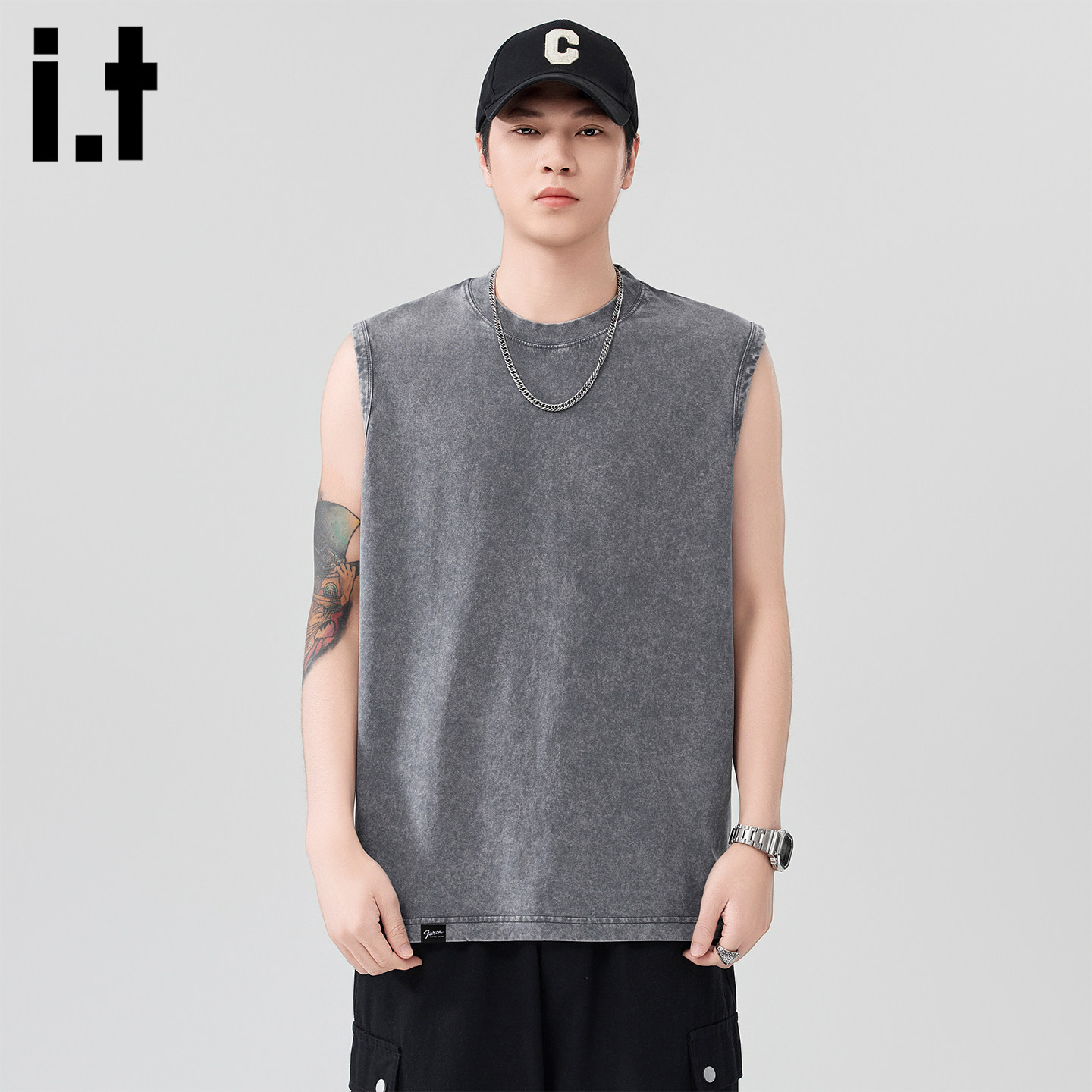 it FIVECM美式重磅水洗无袖背心男士夏季宽松简约大码坎肩T恤男款
