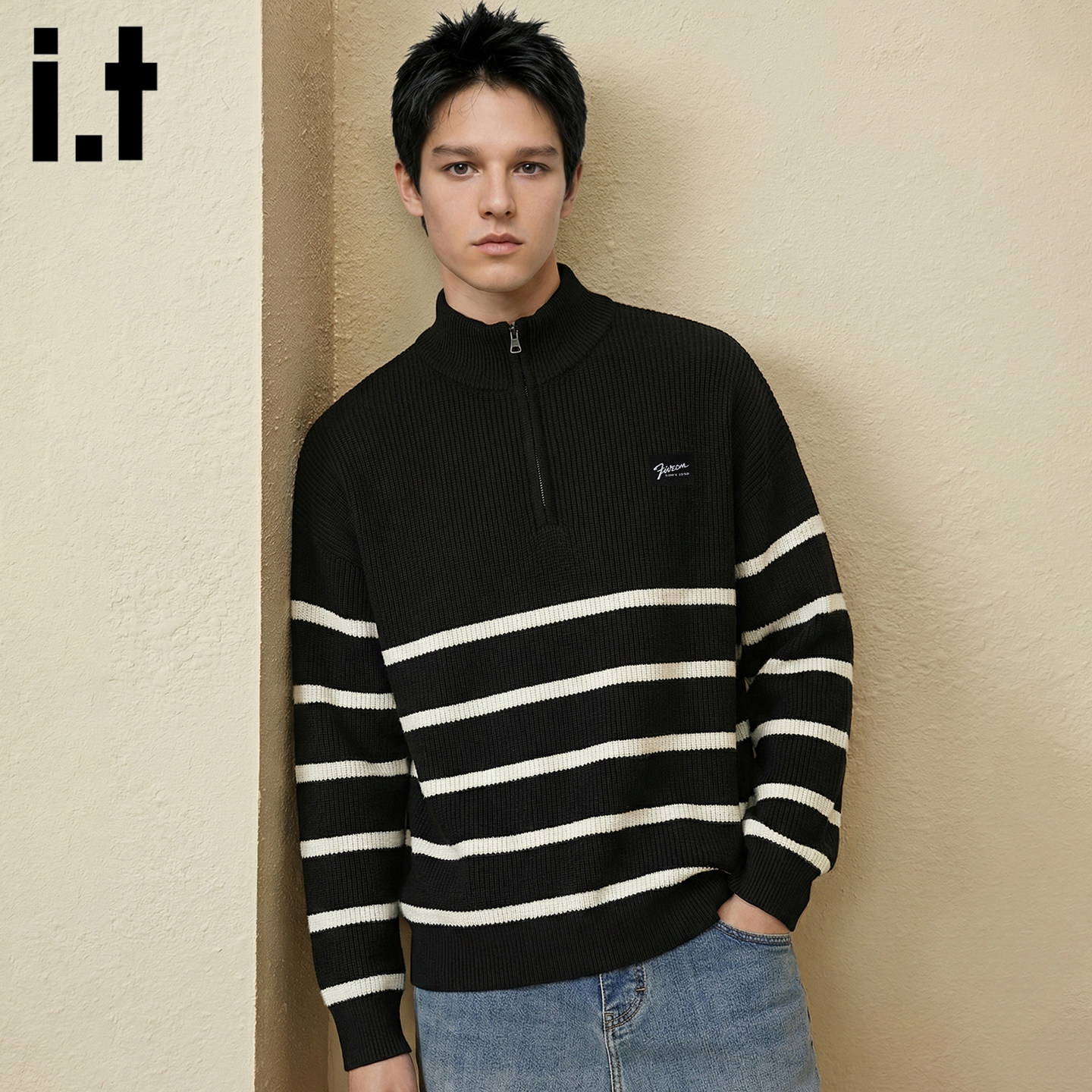 it :5cm/FIVECM春季针织衫老钱风拉链半开襟男女同款百搭毛衣外套