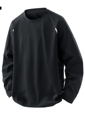 it :5cm/FIVECM黑色解构圆领正肩t恤男士2025春秋季休闲运动上衣