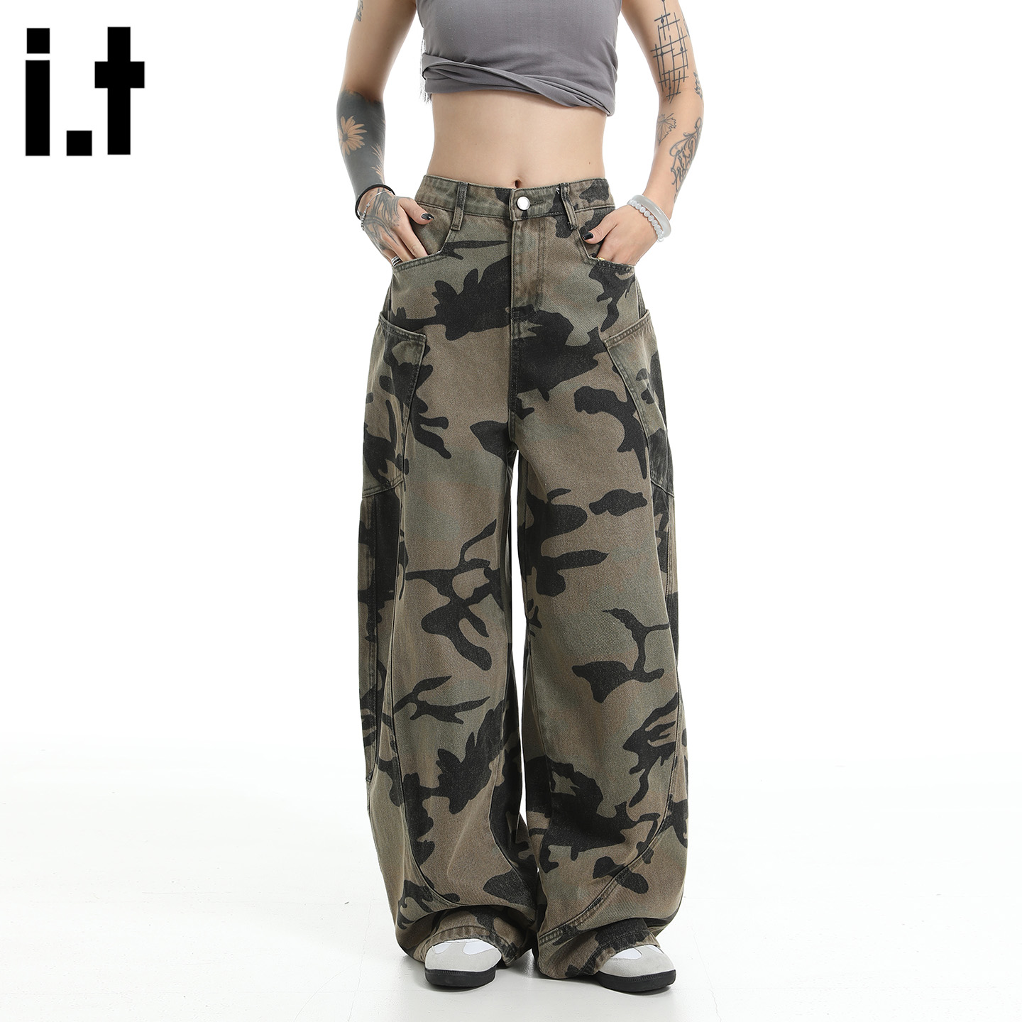 FIVEcm美式迷彩阔腿裤