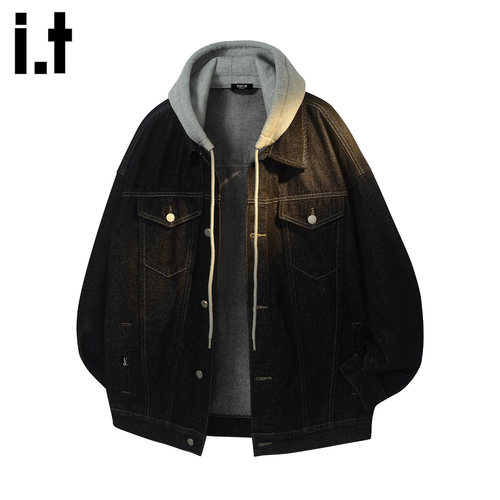 时尚痞帅连帽牛仔外套男