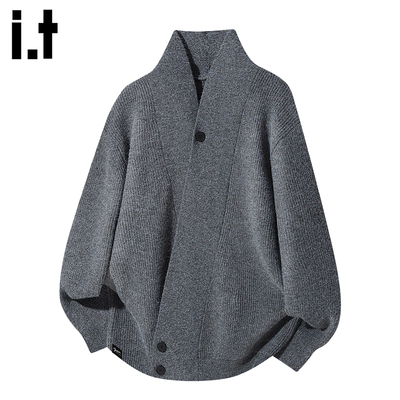 it交叉斜扣开衫毛衣男针织衫