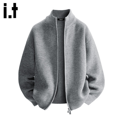 IT'S5cm美式灰色拉链立领开衫