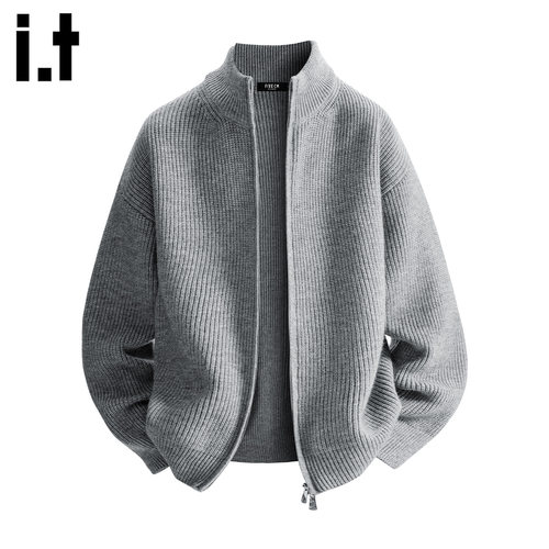 IT'S5cm美式灰色拉链立领开衫