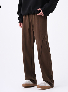 it :5cm/FIVECM咖色设计感松紧腰休闲裤男士2025新款秋季直筒长裤