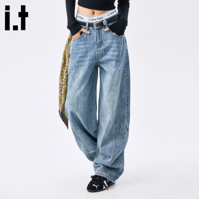 复古时尚蓝色弯刀牛仔裤女