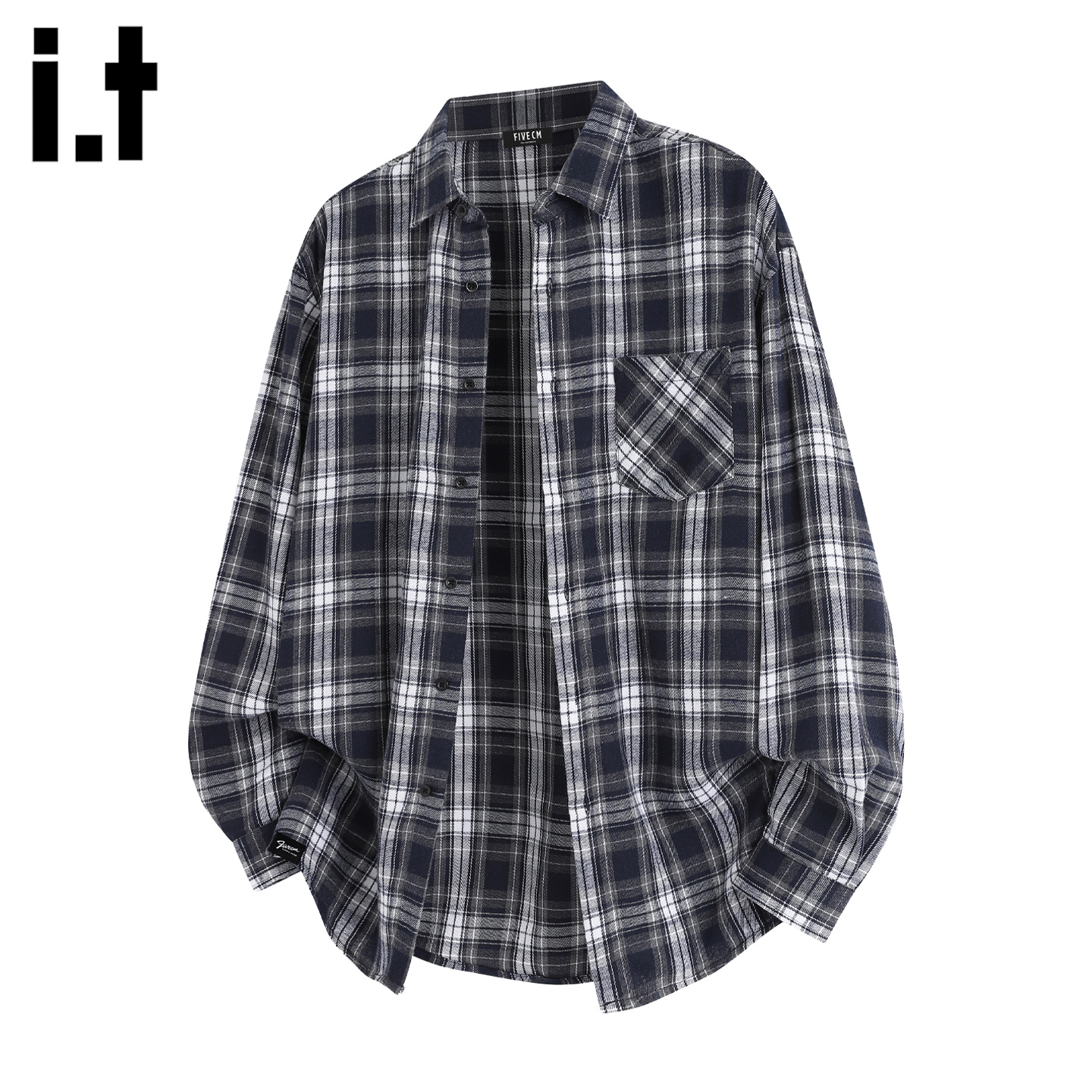 IT'S5cm美式复古格纹长袖衬衫