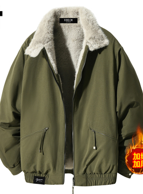 it :5cm/FIVECM绿色加绒毛毛领棉衣男款2025冬季加厚保暖棉服外套