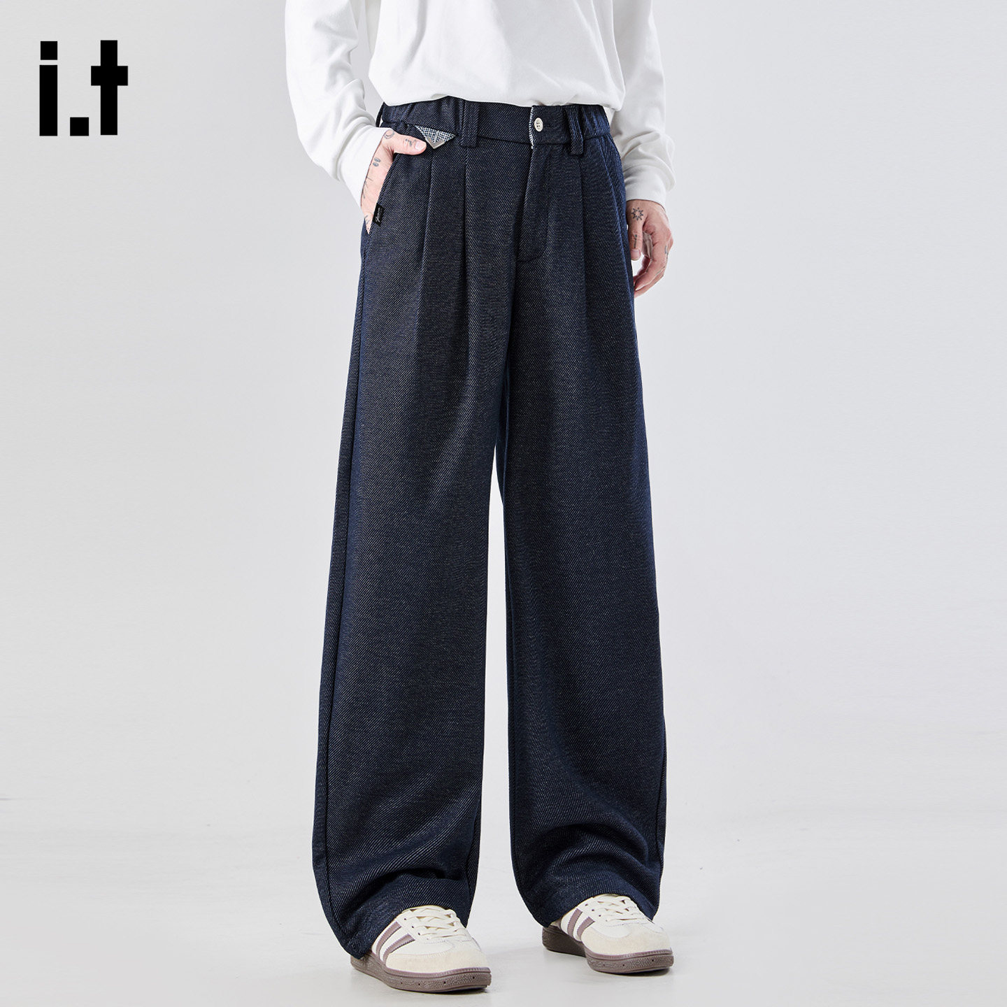 it :5cm/FIVECM秋冬休闲裤男士垂感老钱风西裤宽松直筒阔腿长裤潮