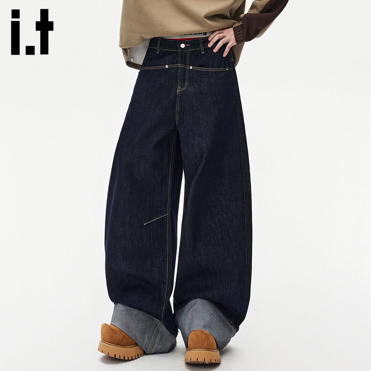 it :5cm/FIVECM美式复古阔腿牛仔裤男女宽松直筒垂坠感休闲长裤潮