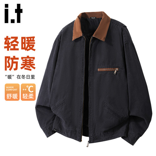 it5cm复古撞色翻领棉服夹克外套