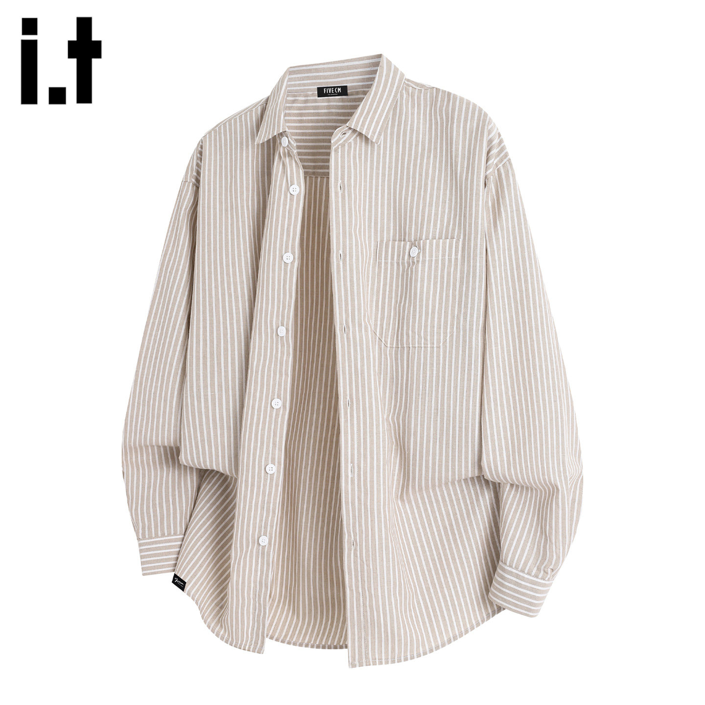 it :5cm/FIVECM春季新款衬衫男美式复古宽松长袖休闲痞帅条纹衬衣