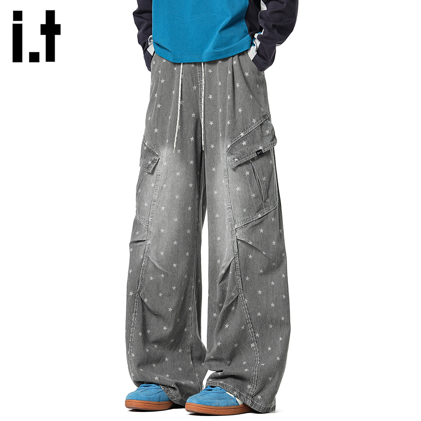 it :5cm/FIVECM美式满印星星弯刀工装裤女春季复古抽绳条纹阔腿裤,男装,休闲裤,淘宝优惠券,粉丝福利购,淘宝优惠卷