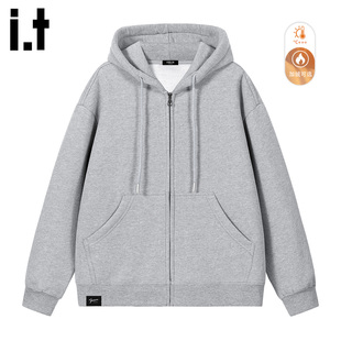 it :5cm/FIVECM潮牌灰色连帽卫衣男2026秋冬加绒休闲拉链外套宽松
