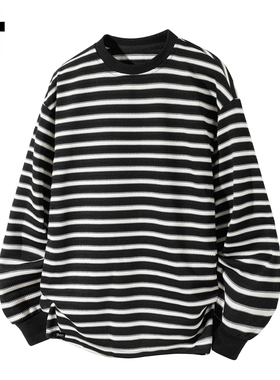 it :5cm/FIVECM黑色条纹圆领套头卫衣男士2025春秋宽松打底衫上衣