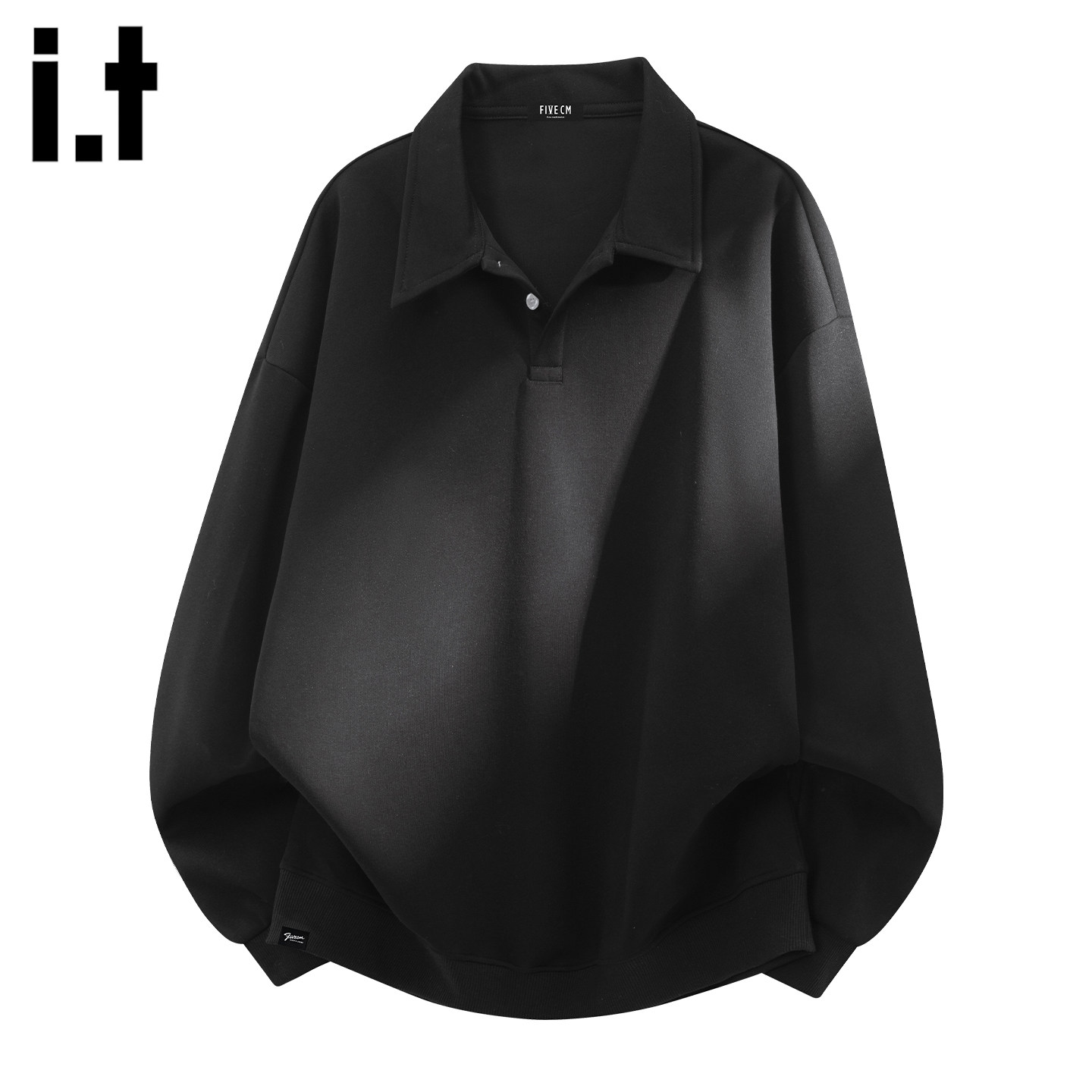 it :5cm/FIVECM春季重磅纯色长袖POLO衫男宽松百搭翻领翻领卫衣潮