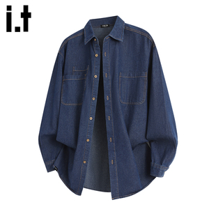 男女款 牛仔衬衫 FIVECM时尚 春秋潮牌宽松休闲衬衣外套上衣 5cm