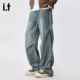 2025秋冬宽松长裤 蓝色铆钉褶皱阔腿牛仔裤 男士 5cm FIVECM美式
