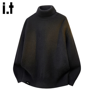 it :5cm/FIVECM休闲半高领针织衫男士2025秋冬季黑色休闲宽松毛衣