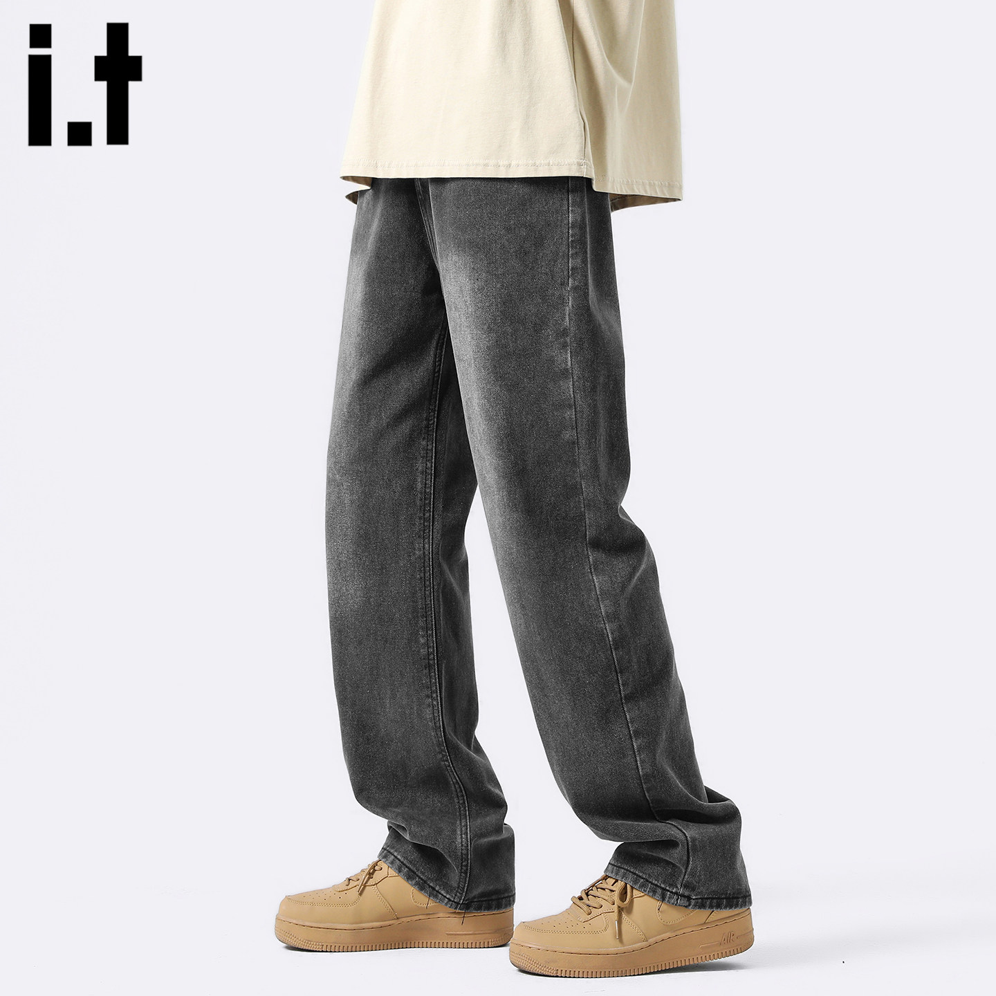 it :5cm/FIVECM美式复古水洗浅蓝色牛仔裤男新款春直筒宽松阔腿裤