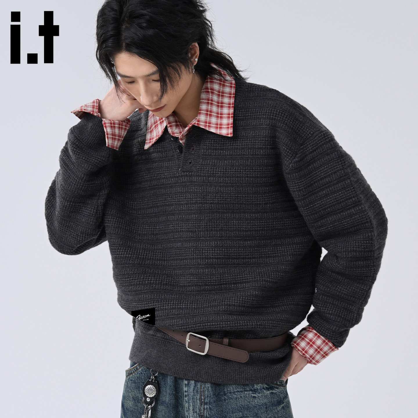 it :5cm/FIVECM痞帅圆领长袖男士毛衣2025新款秋季宽松高级感上衣