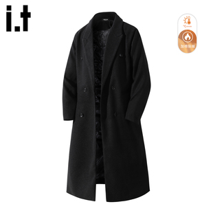 it :5cm/FIVECM黑色夹棉加厚长款毛呢大衣男女款2025冬季呢子外套