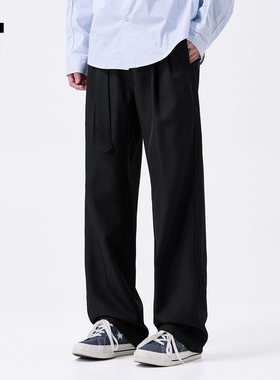 it :5cm/FIVECM腰带装饰褶皱休闲直筒裤西装裤男款2025秋长裤裤子