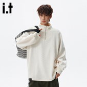 大码 华夫格宽松上衣 半拉链立领卫衣男春季 新款 5cm FIVECM美式