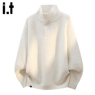 it :5cm/FIVECM白色简约休闲针织衫男2026春季半高领宽松毛衣内搭
