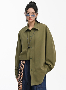 it :5cm/FIVECM潮流绿色翻领长袖衬衫男女2025春秋季宽松慵懒上衣