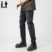 男破洞补丁设计感显瘦潮牌长裤 5cm FIVECM接头潮流小脚牛仔裤